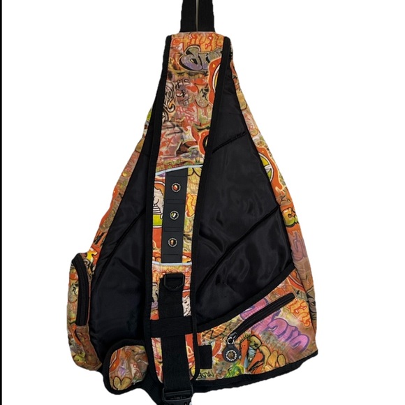 Vintage Crocs Graffiti Sling Messenger Backpack Vibrant Multi Color Print - Picture 2 of 5